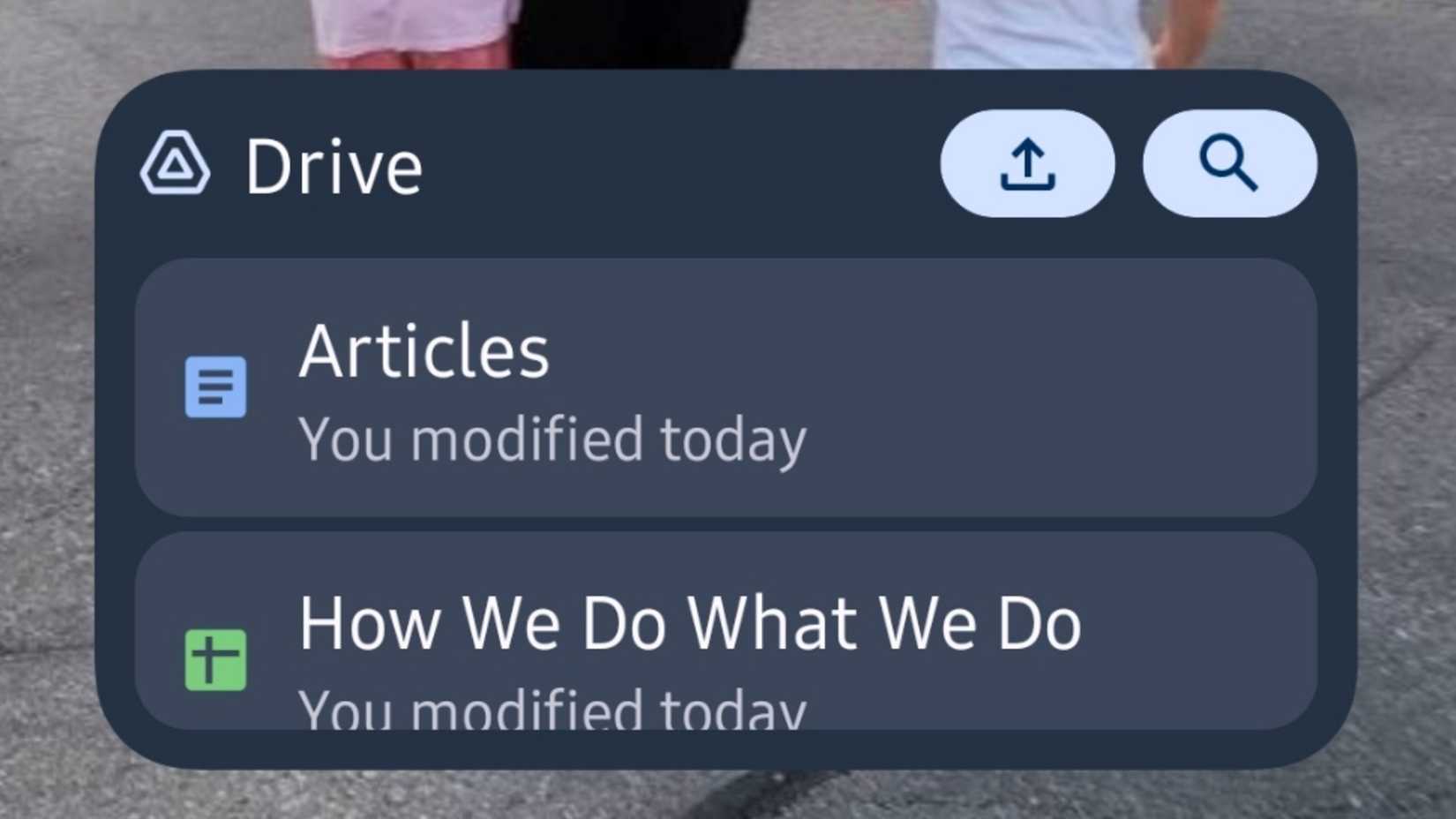Goolge Drive widget on an Android home screen