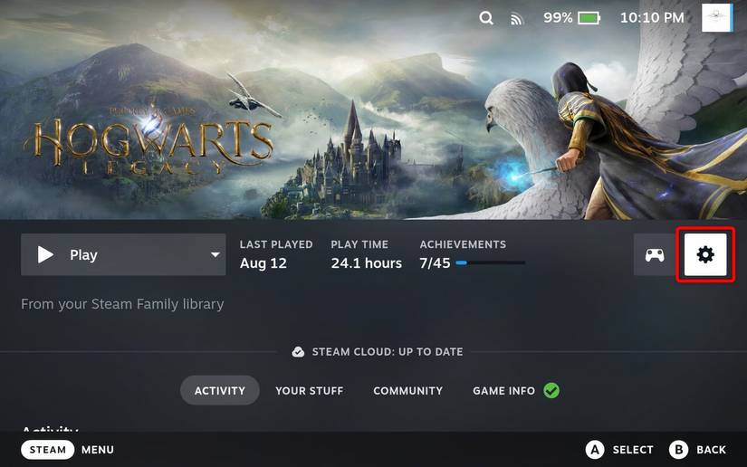 Hogwarts Legacy Steam library page. 