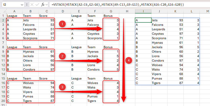 How to Use the VSTACK and HSTACK Functions in Microsoft Excel