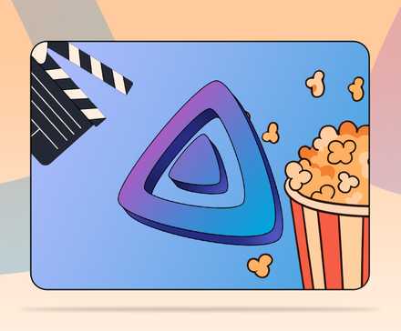 Illustration of the Jellyfin logo with a movie clapperboard on the left and a bucket of popcorn on the right