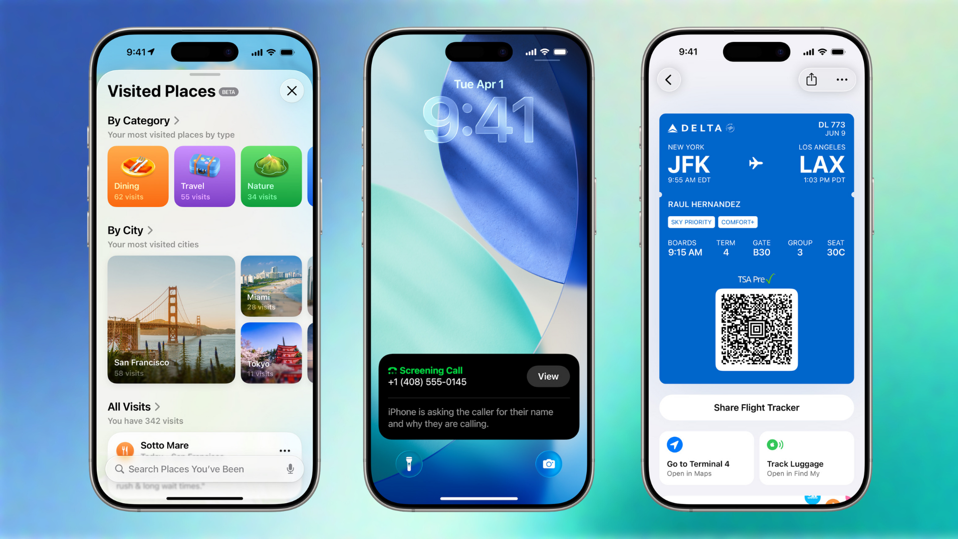 Screenshots of multiple iOS 26 features.