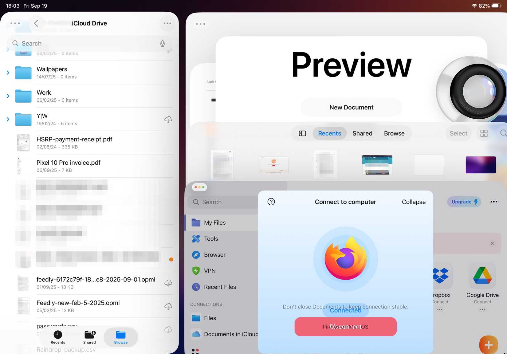 Multiple apps open on an iPad Home Screen using Windowed Apps mode.