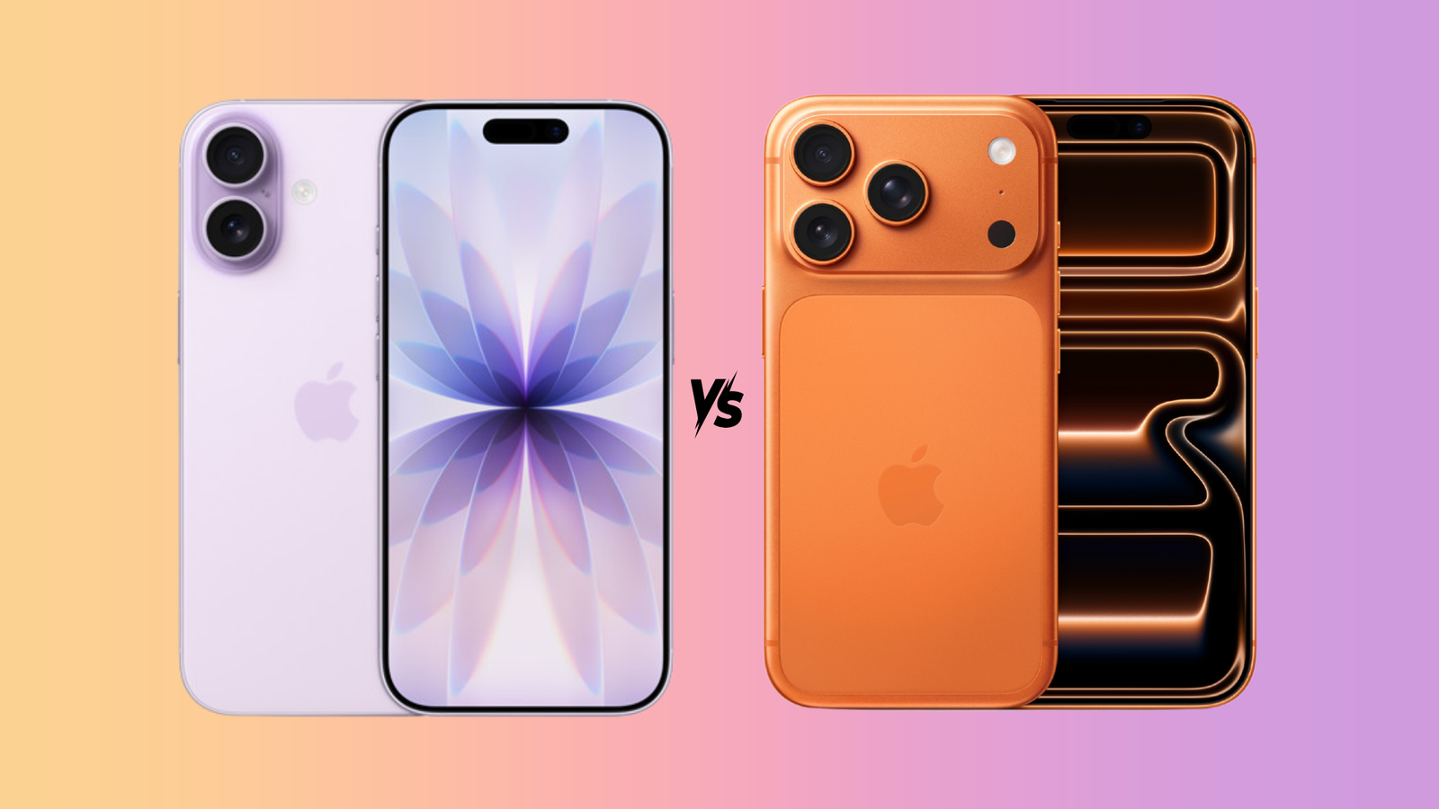 Image of the iPhone 17 in the Pink color on the right and the iPhone 17 Pro in the orange color on the left.