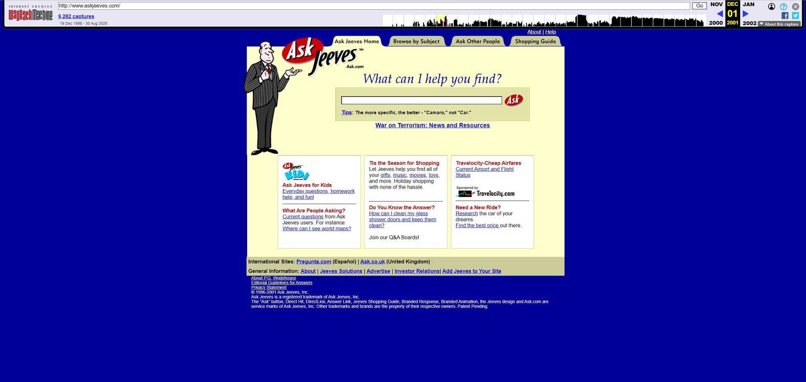 Um instantâneo do site Askjeeves.