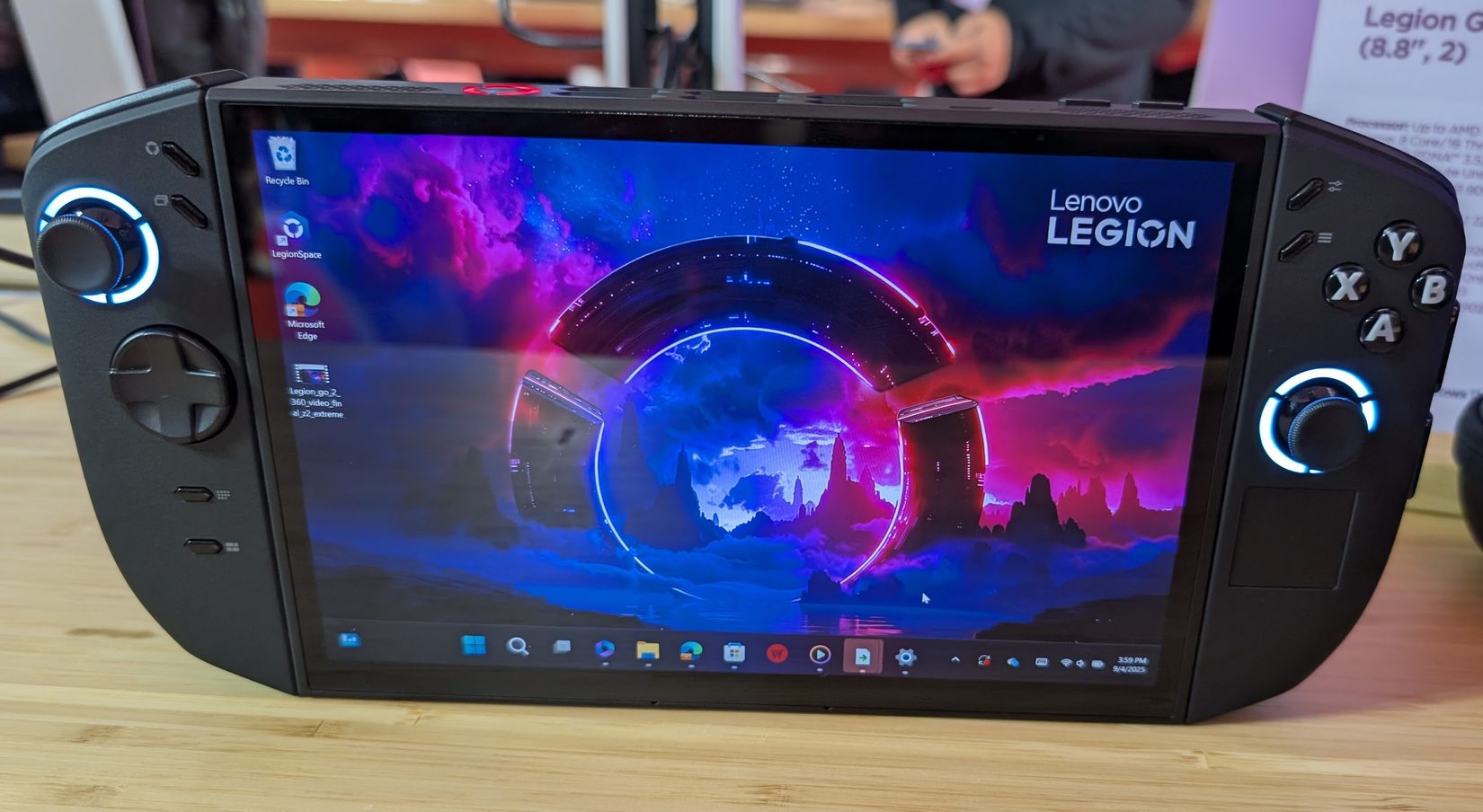 Lenovo's Legion Go 2 on a table showing the desktop.