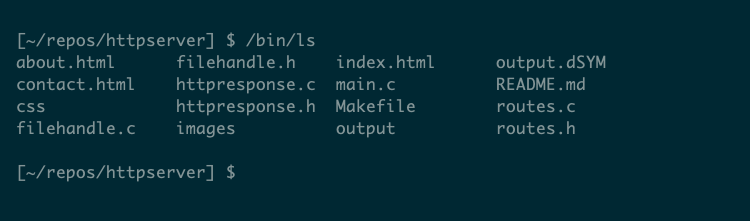 Saída de um programa localizado em /bin /ls