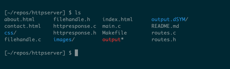 Saída do programa LS, que foi alias para usar as opções -g e -f.