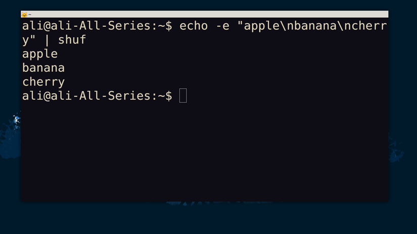 Linux terminal showing shuf tool for randomizing inputs