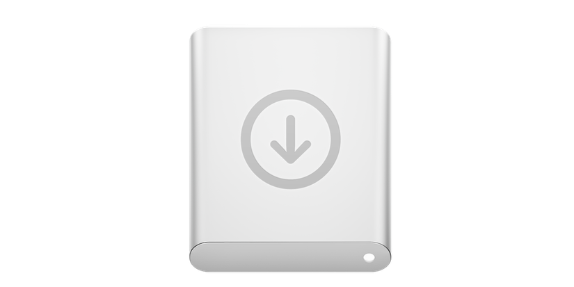 The macOS Tahoe icon for a hard drive, which looks like an external device.
