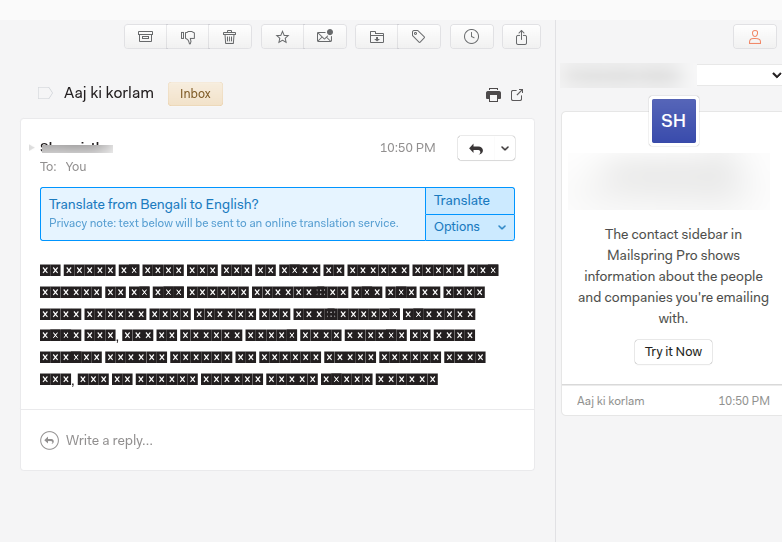 Mailspring built-in language translator.