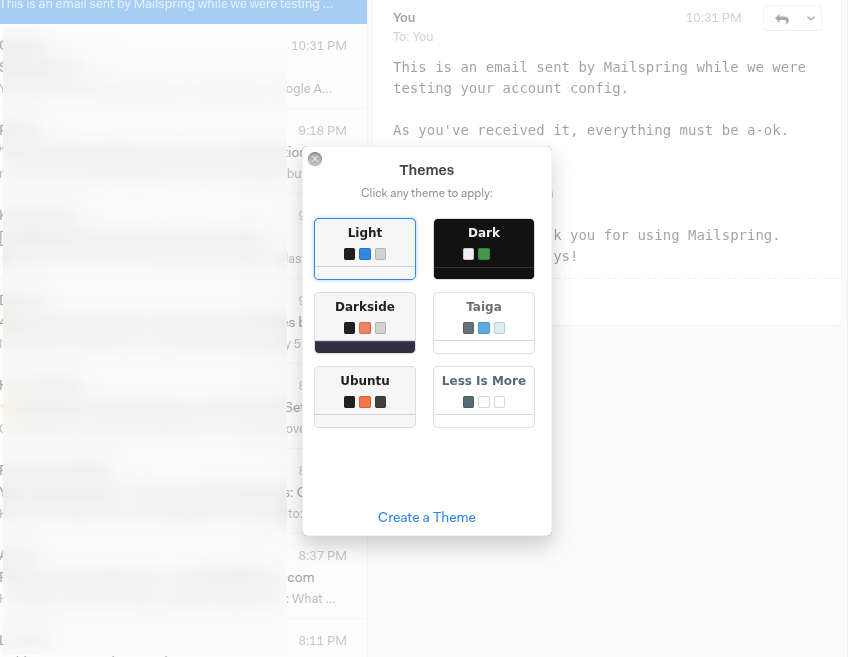 Mailspring default theme options.