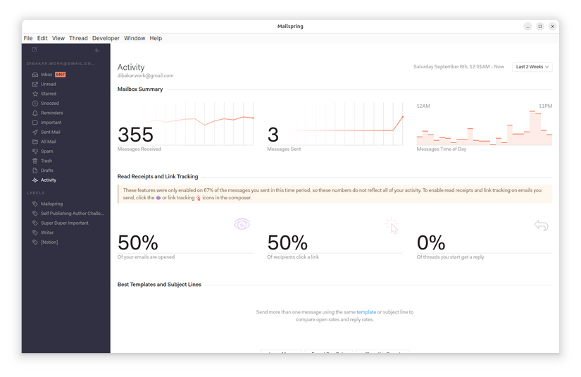 Mailspring email activity and performance tracker.