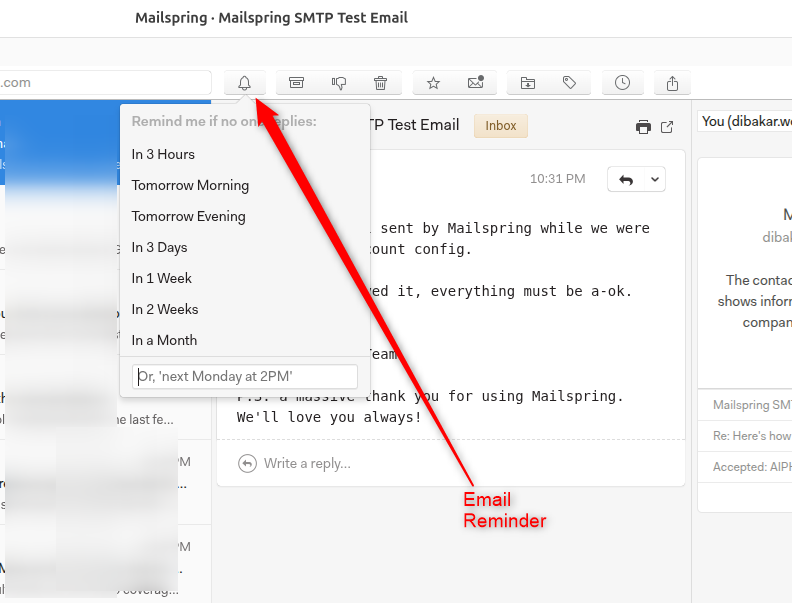 Mailspring email reminder.