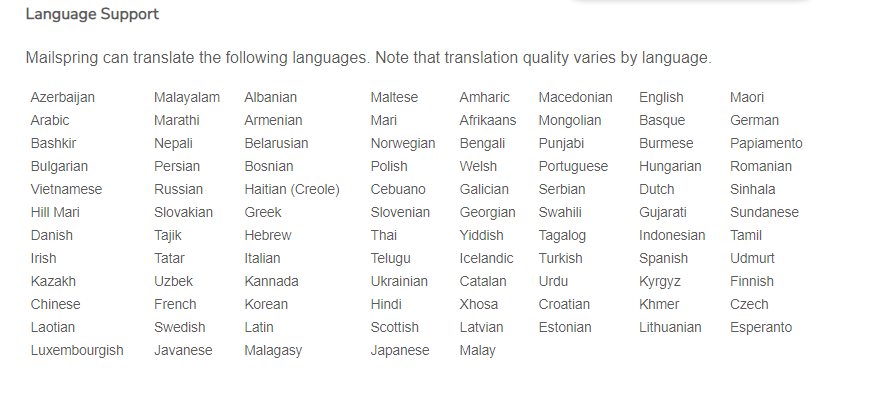 Mailspring supported languages.