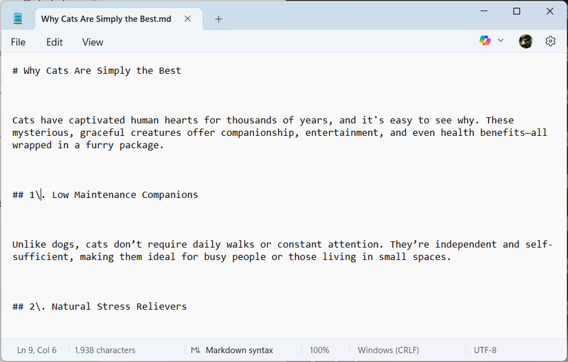 Markdown code in Notepad