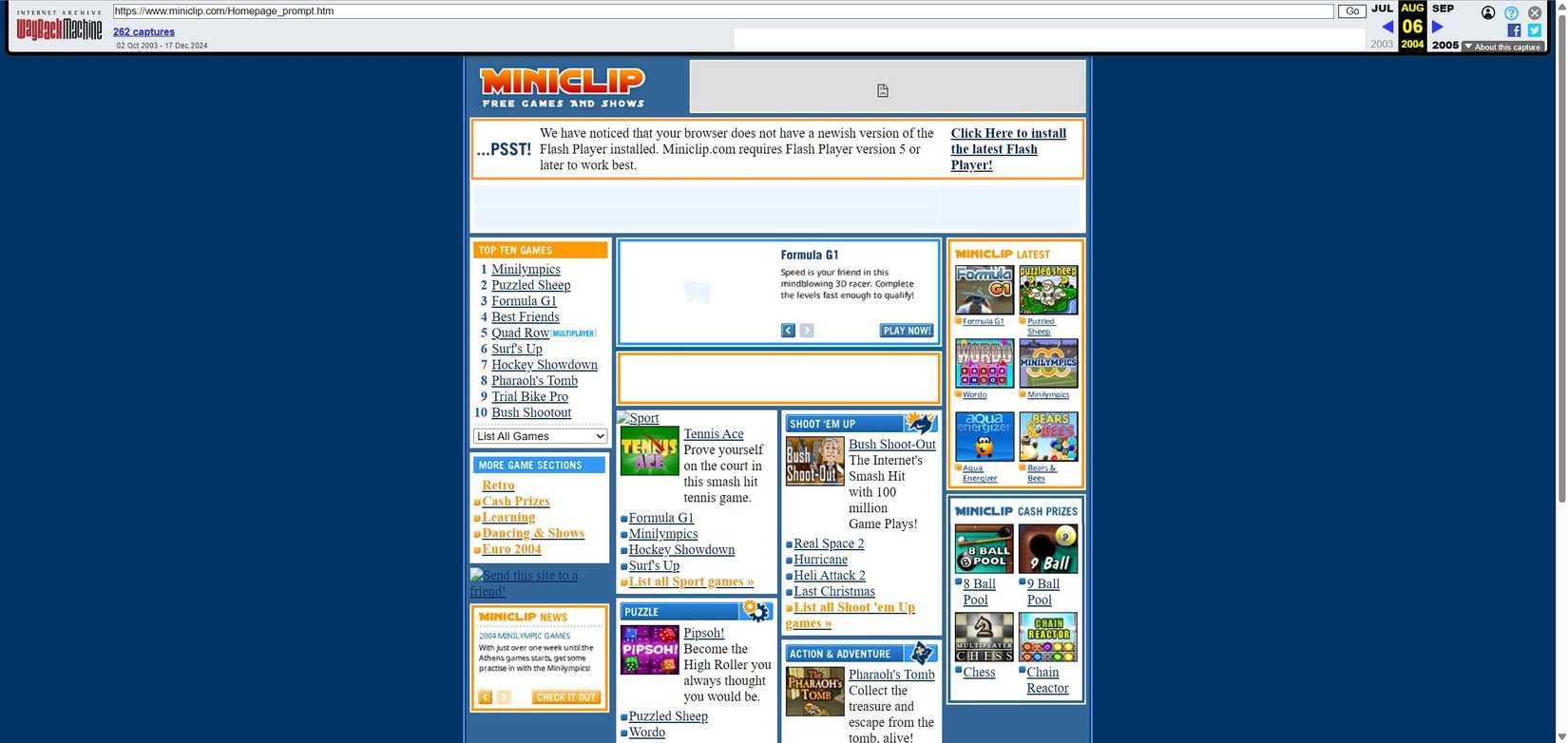 Um instantâneo do site Miniclip.