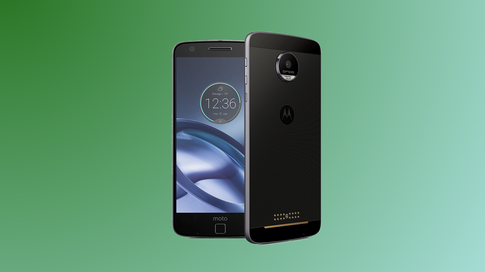 A Motorola Moto Z phone against a green background
