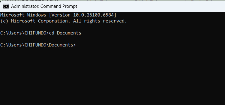 Navigating to the Documents folder in CMD on Windows