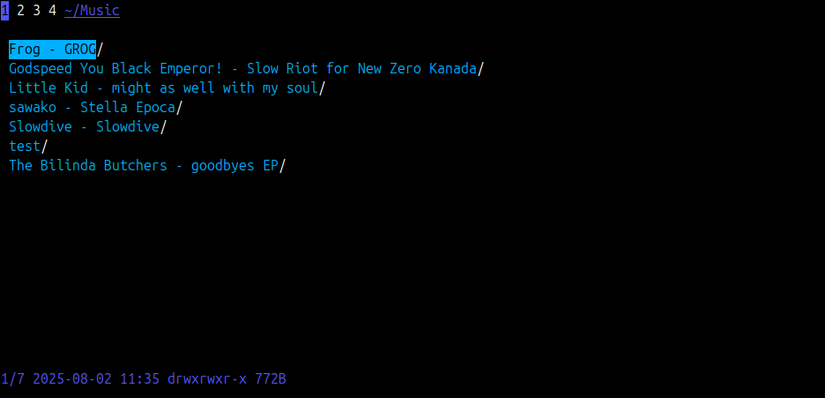 nnn file manager showing several subdirectories inside a Music directory.