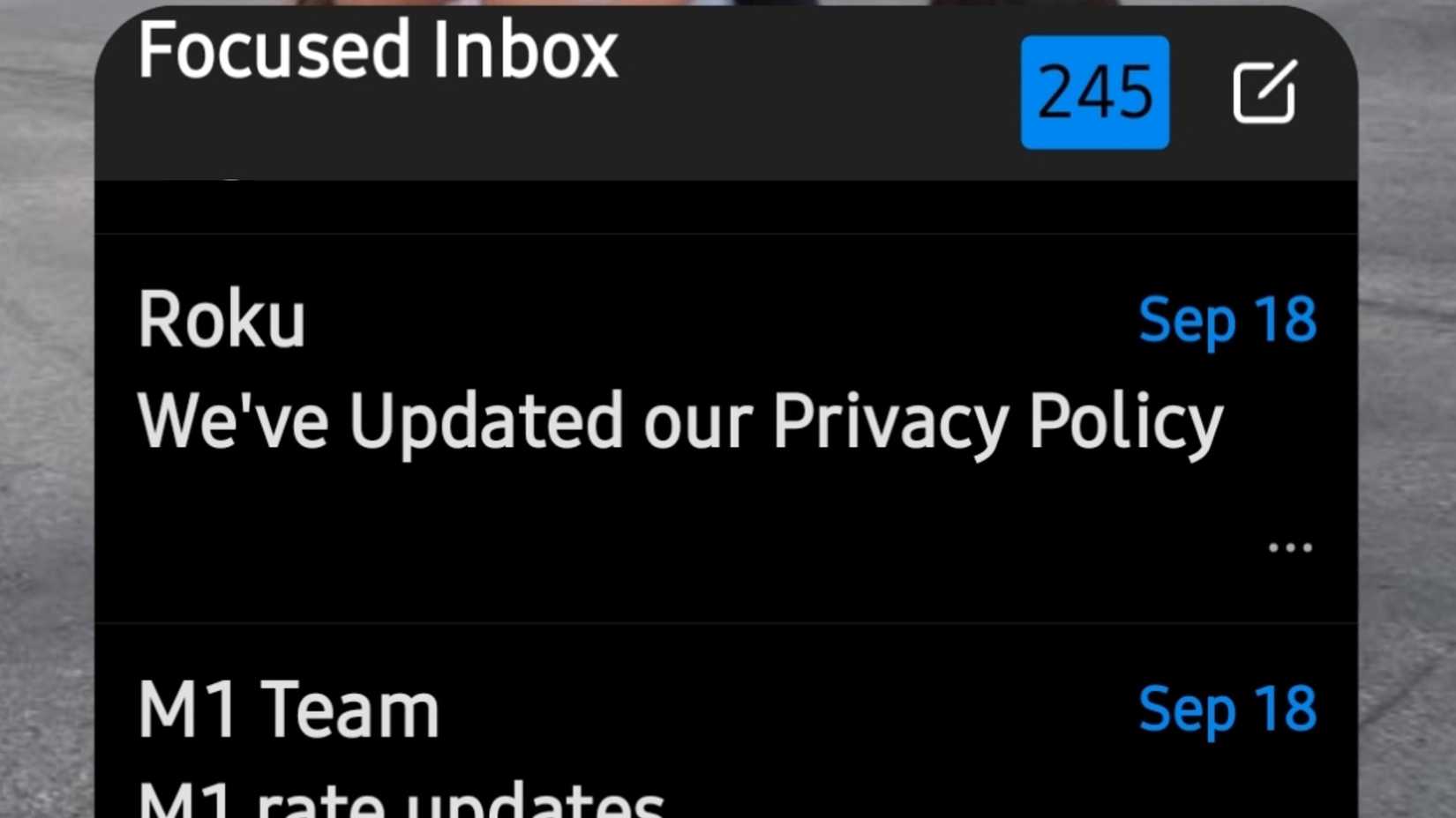 Outlook widget on an Android home screen