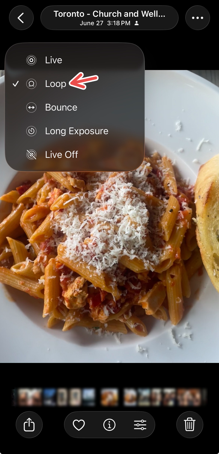 Looping a Live Photo on the Photos app.