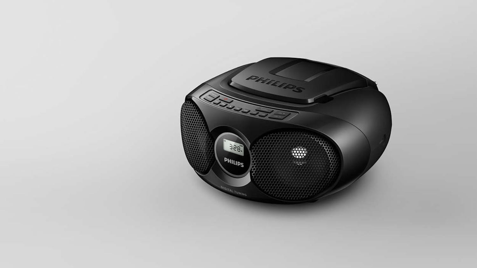 Philips Boombox AZ318B/37 on grey backgound.