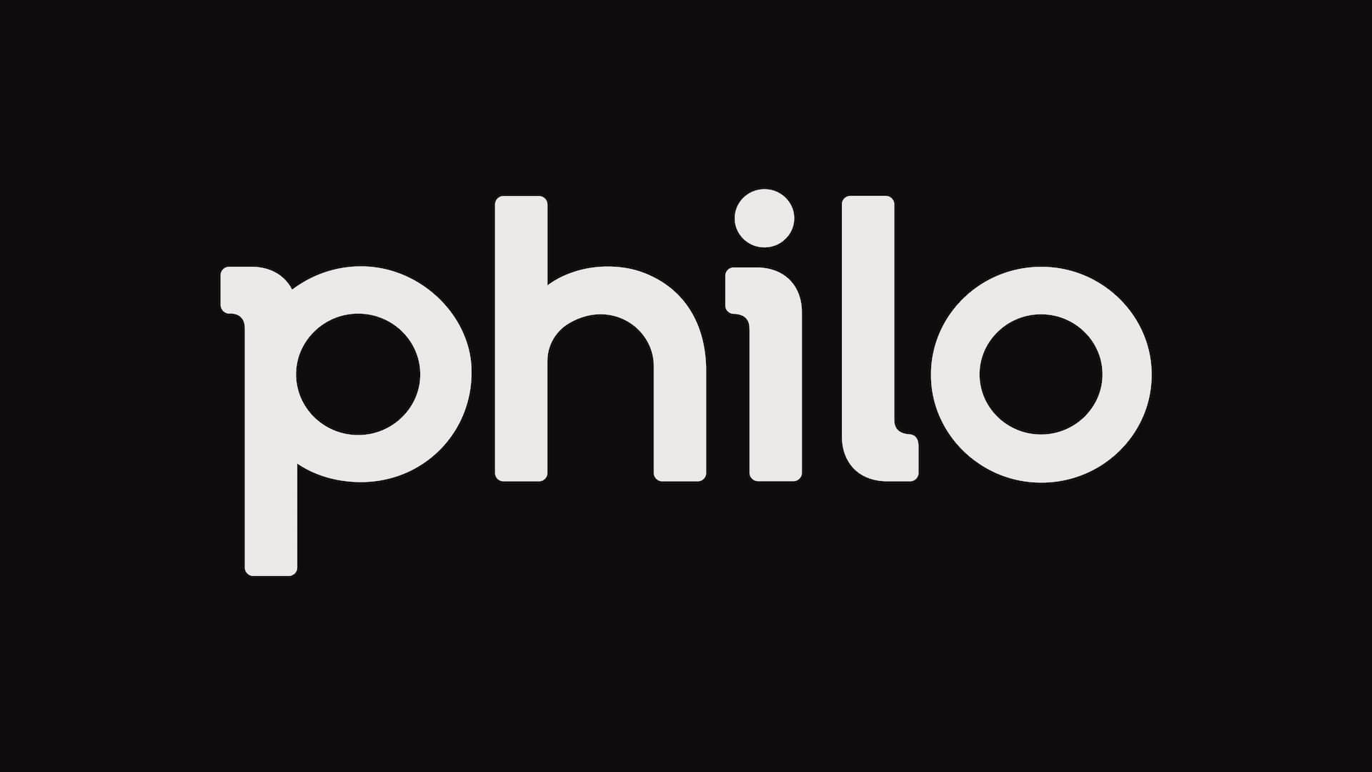 philo logo with light lettering on a black background