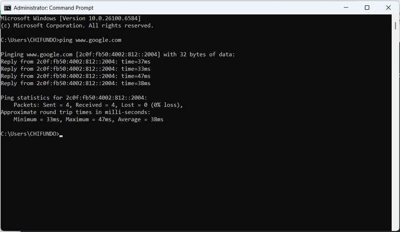 Pinging Google on CMD on Windows