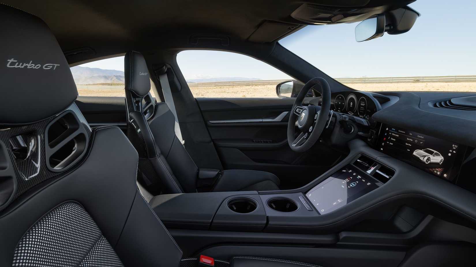 Interior shot of a 2025 Porsche Taycan Turbo GT