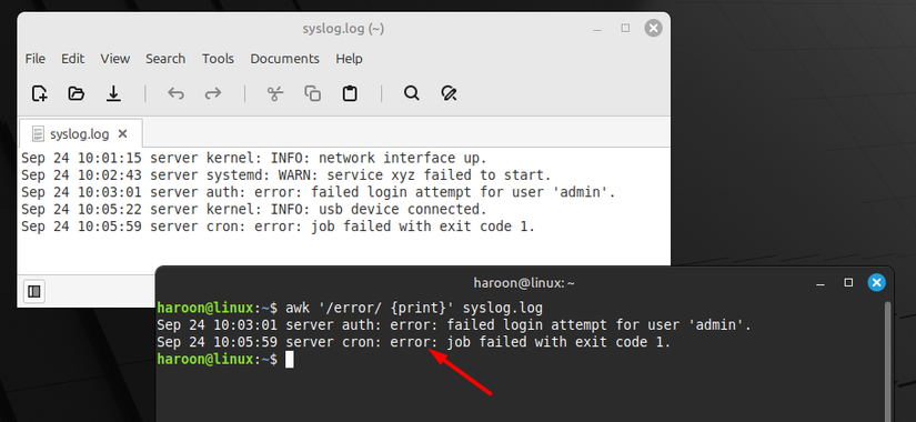Prinsitng todas as entradas de log contendo erro de um arquivo de log com AWK