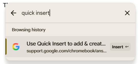 Usando o recurso Quick Insert Chromebook para pesquisar no histórico de navegação.