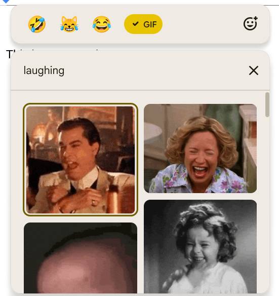 Inserindo um emoji ou GIF usando o recurso de inserção rápida em um Chromebook.