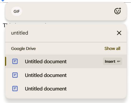 Usando o recurso de inserção rápida para encontrar um arquivo no Google Drive.