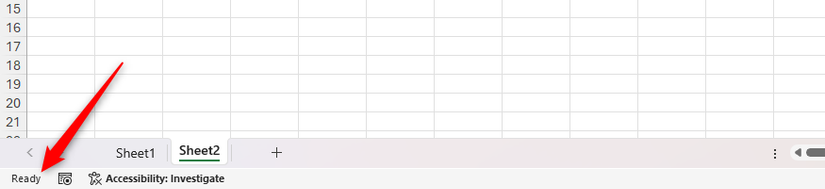 Modo Pronto ativo no Microsoft Excel, conforme visto na barra de status