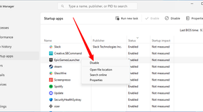 Right-click any app that is Enabled and then select Disabled to prevent it from launching automatically.