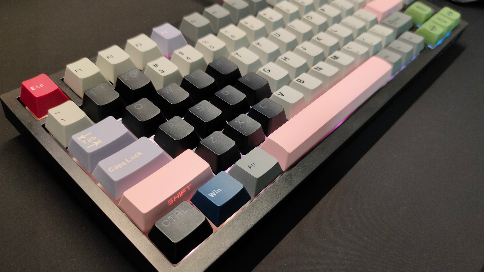 The Ajazz AK820 Pro mechanical keyboard featuring a mix of keycaps and switches.