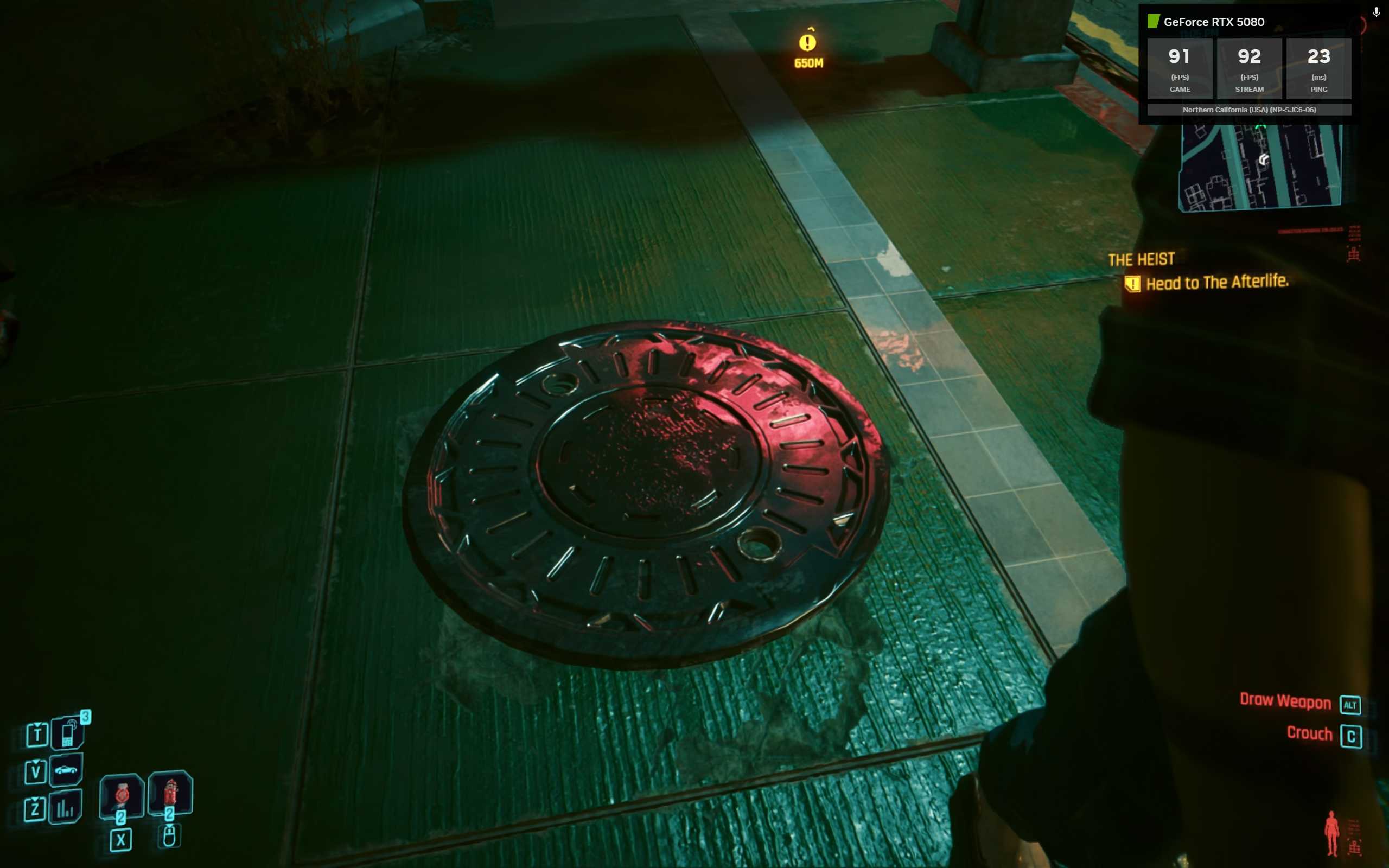 Lighting and reflections from DLSS4 in GeForce NOW Ultimate Blackwell RTX in the game 'Cyberpunk 2077.'