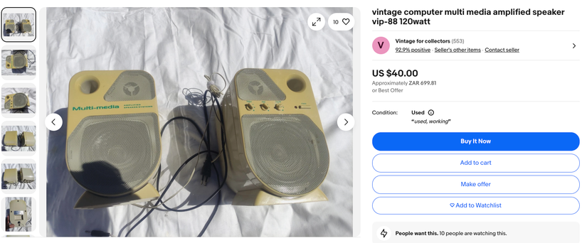 Uma listagem do eBay para alto -falantes vintage para PC.