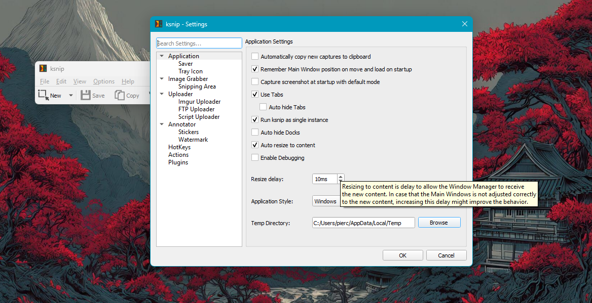 KSnip settings panel.