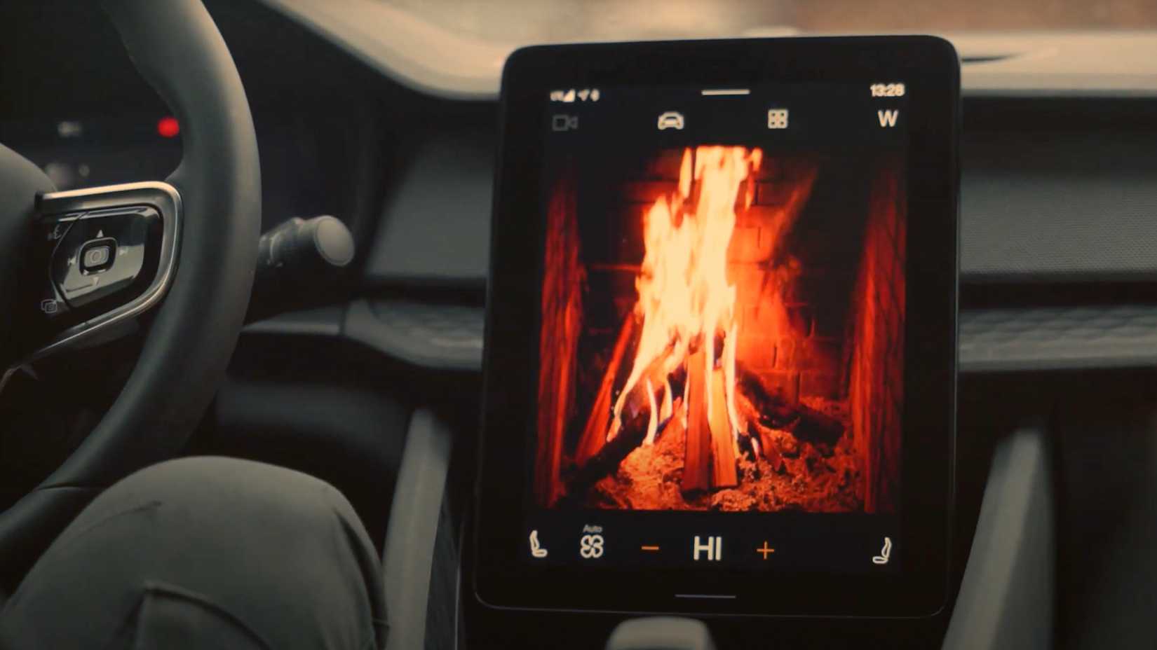 Car fireplace showing on Android Auto. 