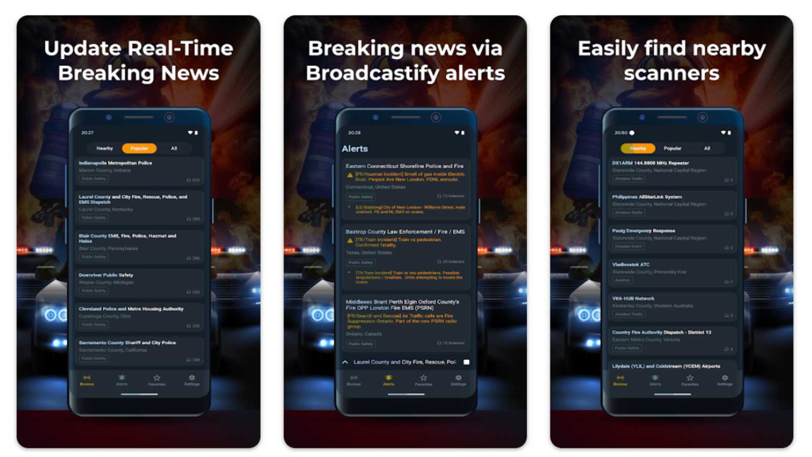 App preview of the Police Scanner and fire radio app