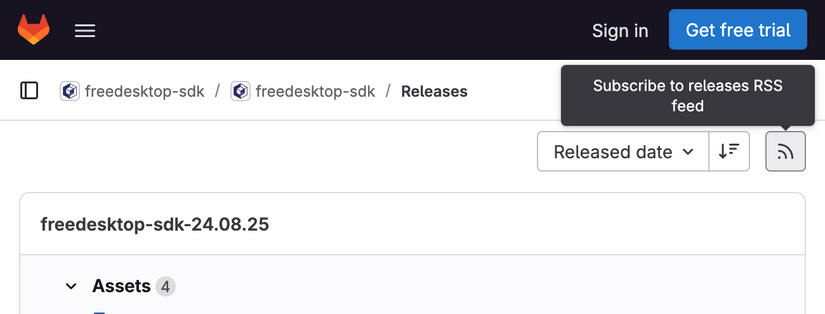 Botão RSS em um projeto GitLab