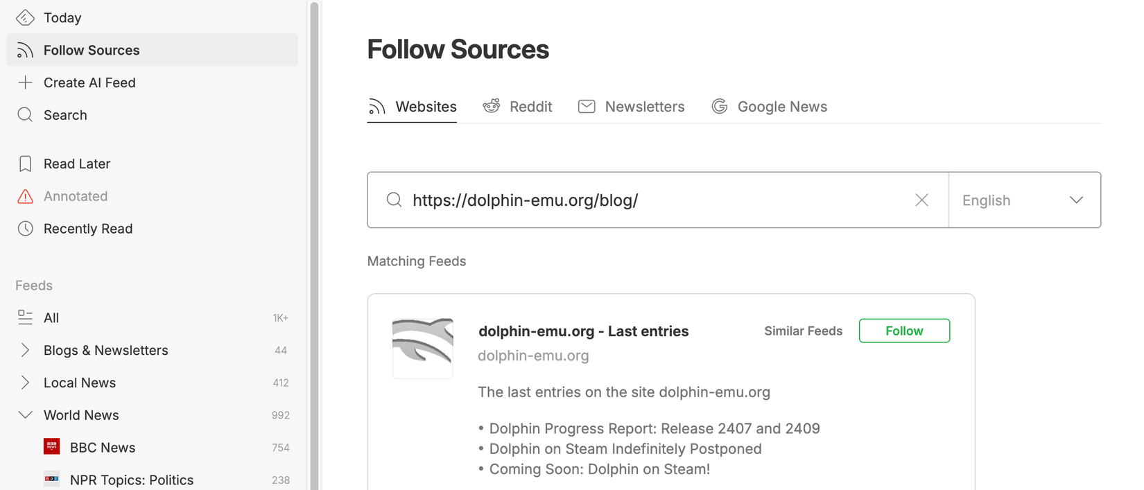 Adicionando um blog no Feedly