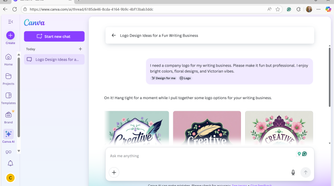 A screenshot of Canva's Canva AI creating a logo based on a prompt.