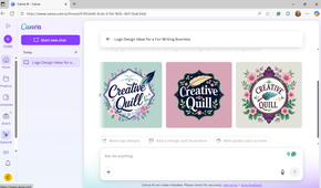 A screenshot of Canva's Canva AI creating a logo based on a prompt.