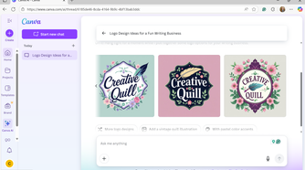 A screenshot of Canva's Canva AI creating a logo based on a prompt.