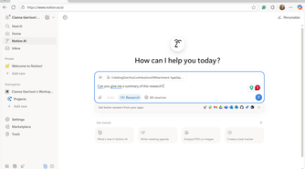 A screenshot of Notion AI.