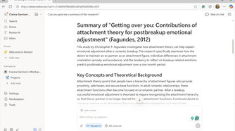 A screenshot of a summary of a research study using Notion AI.