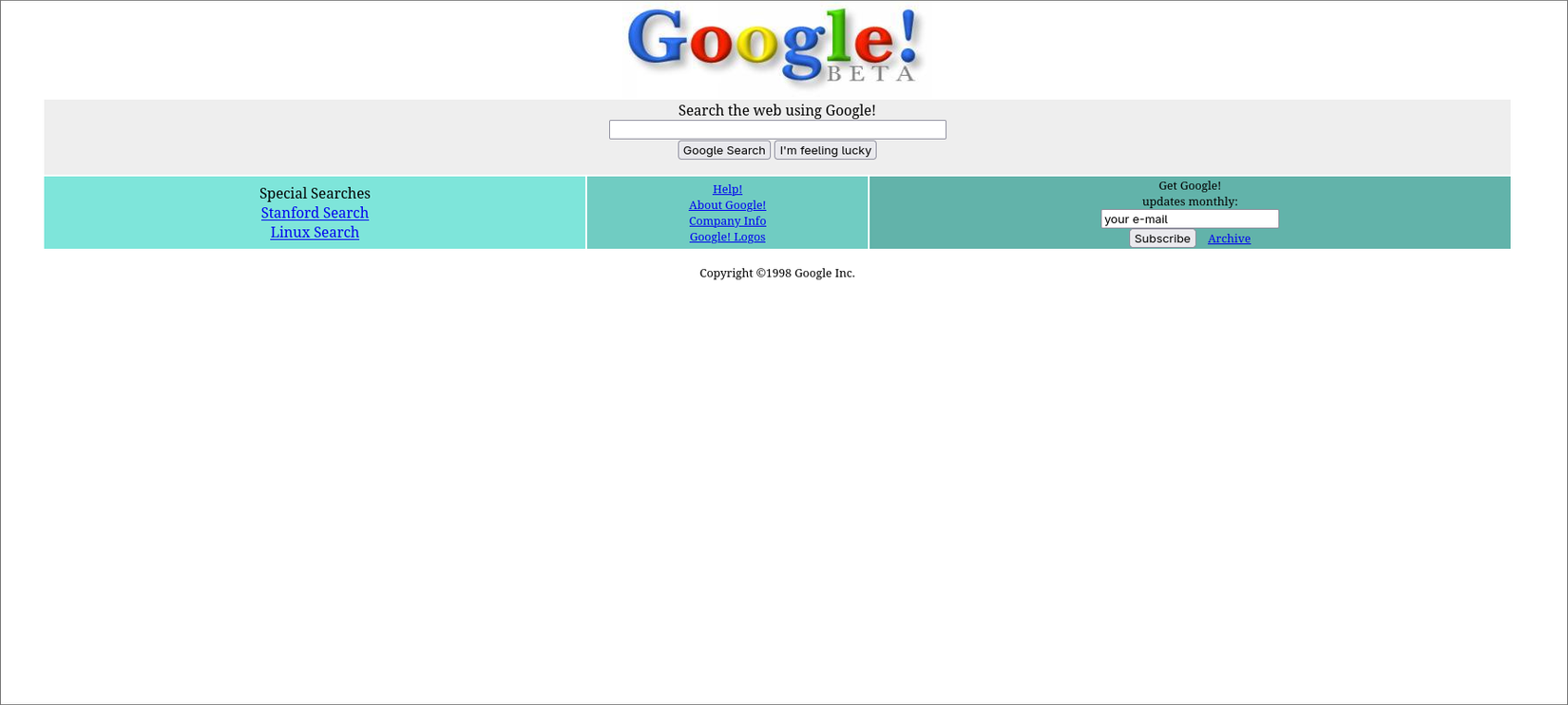 The original Google search page.