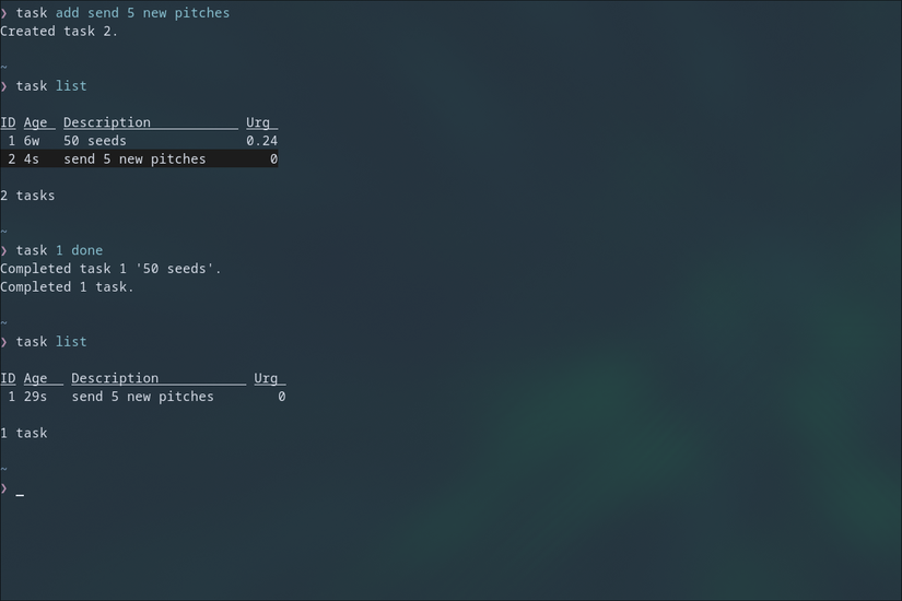 Using Taskwarrior to manage tasks.